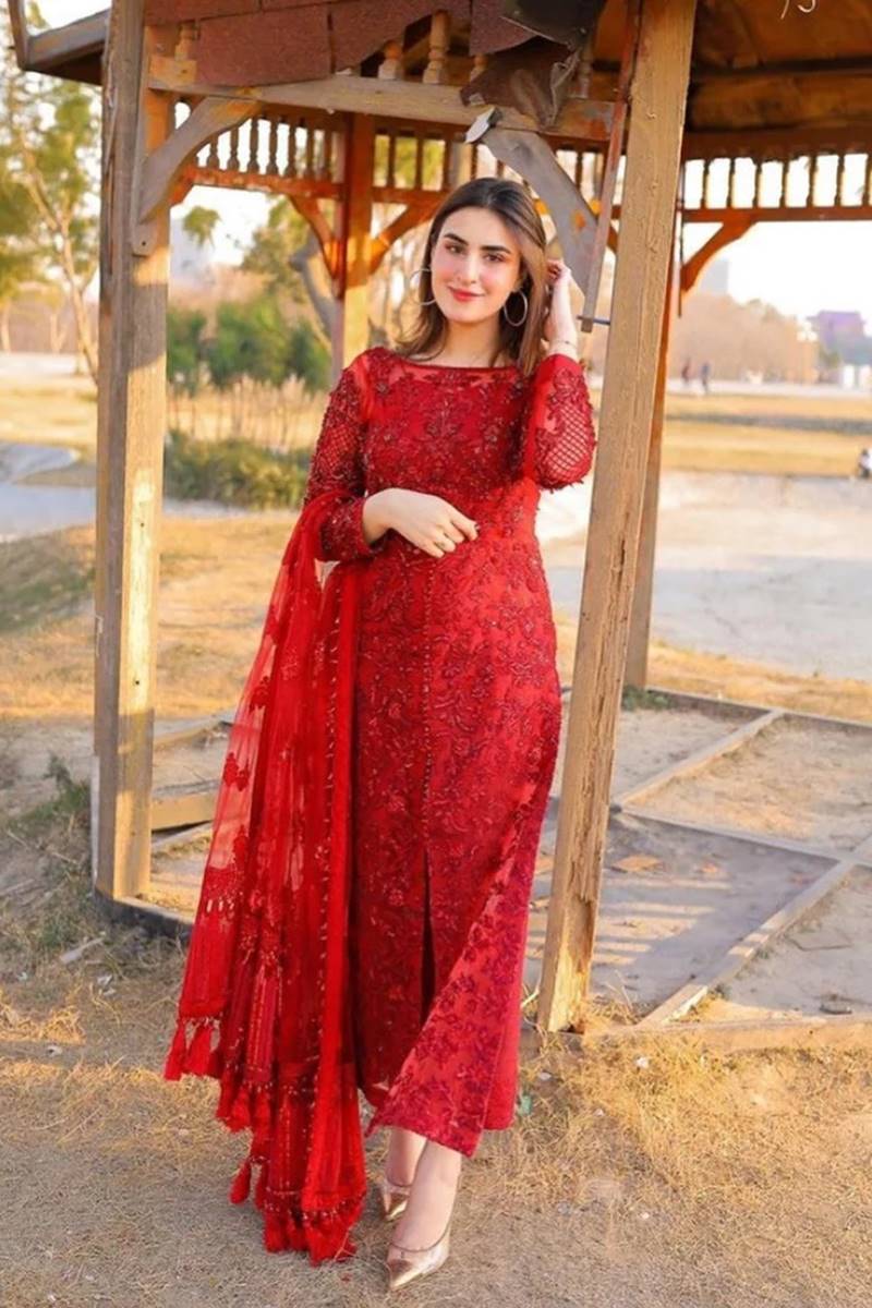 0b55494e-ee86-46a0-823b-cd2f75f3f58d EID COLLECTION Red Organza Embroidered 3 pc - Image 1