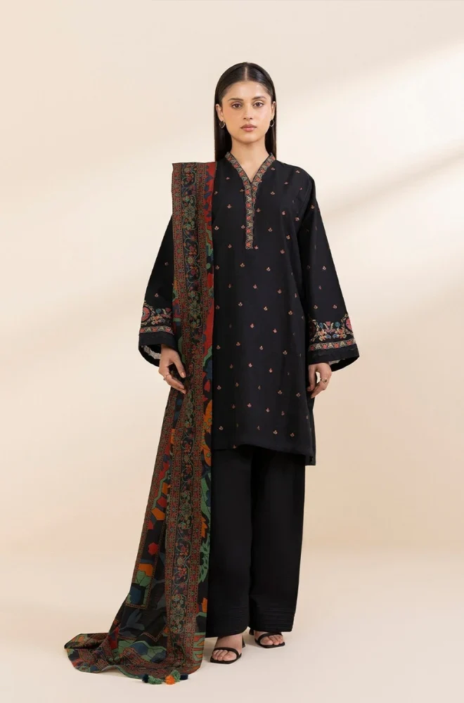 1_07d99ca3-82d0-484a-bcf4-d4f72f11b134 sapphire Embroidered lawn Three Piece SP-716 Black - Image 1