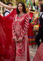 Chikenkari Mushq Embroidered Summer Three Piece MQ-31 Red - Image 2