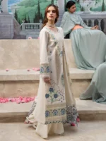 EID Collection Chikenkari Qalamkar Embroidered lawn Three Piece QL-1024 - Image 2