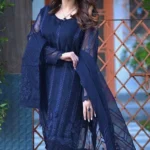 Blue Organza Linen inner Embroidered 3 pc