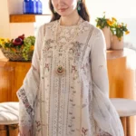 EID Collection Chikenkari Qalamkar Embroidered lawn Three Piece QL-1023