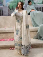 EID Collection Chikenkari Qalamkar Embroidered lawn Three Piece QL-1024 - Image 5